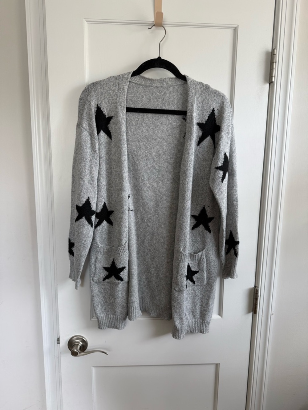 Cupshe Cozy Grey Star-Pattern Open Longline Cardigan, Sz Small